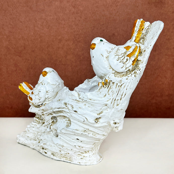 White & Gold Bird Resin Showpiece – Elegant Decorative Figurine