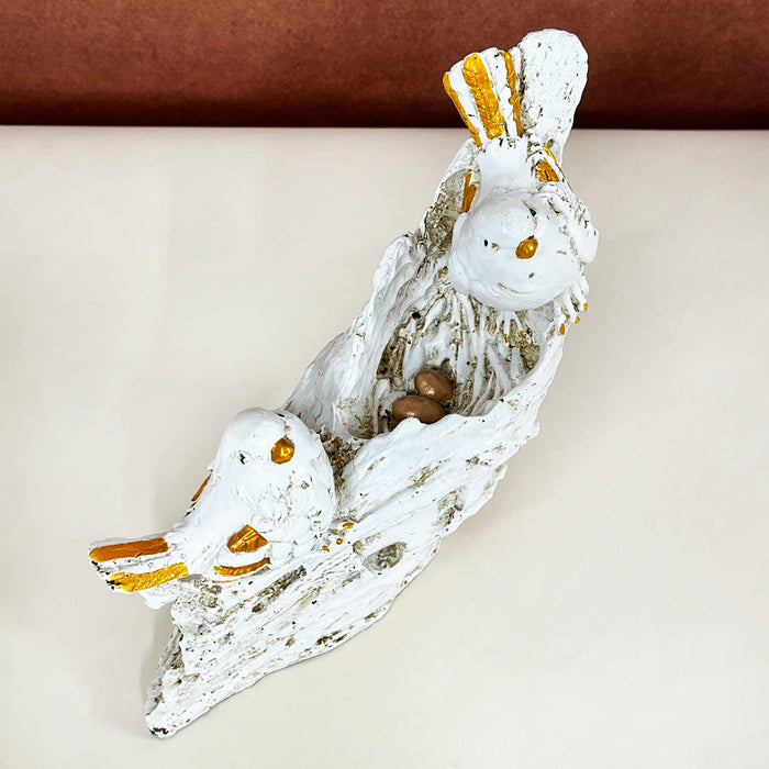 White & Gold Bird Resin Showpiece – Elegant Decorative Figurine