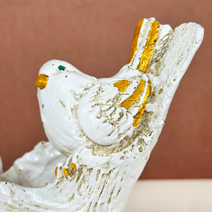 White & Gold Bird Resin Showpiece – Elegant Decorative Figurine