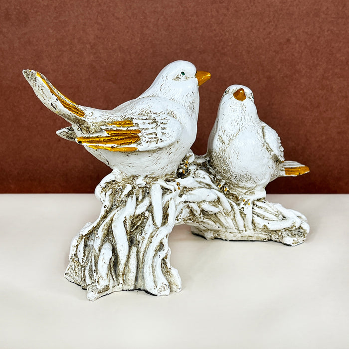 White Resin  Sparrows Pair Sculpture by Diwam Handicrafts