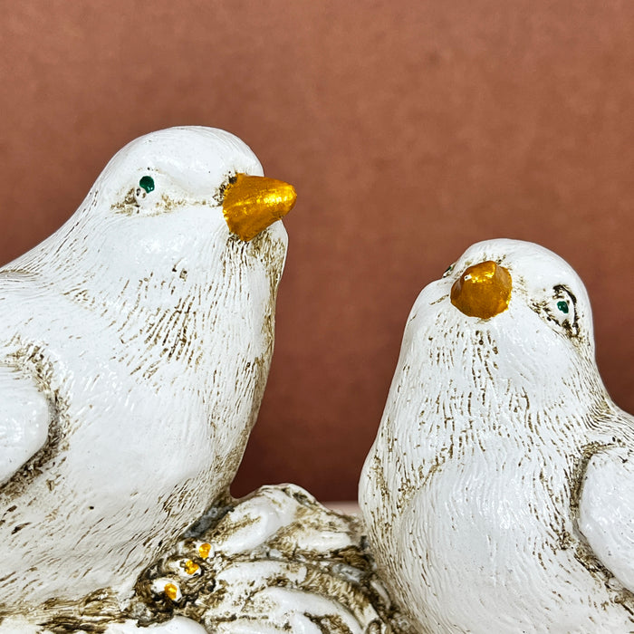 White Resin  Sparrows Pair Sculpture by Diwam Handicrafts