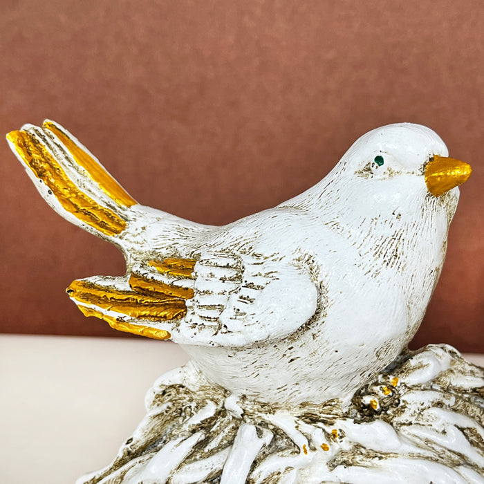 White Resin  Sparrows Pair Sculpture by Diwam Handicrafts