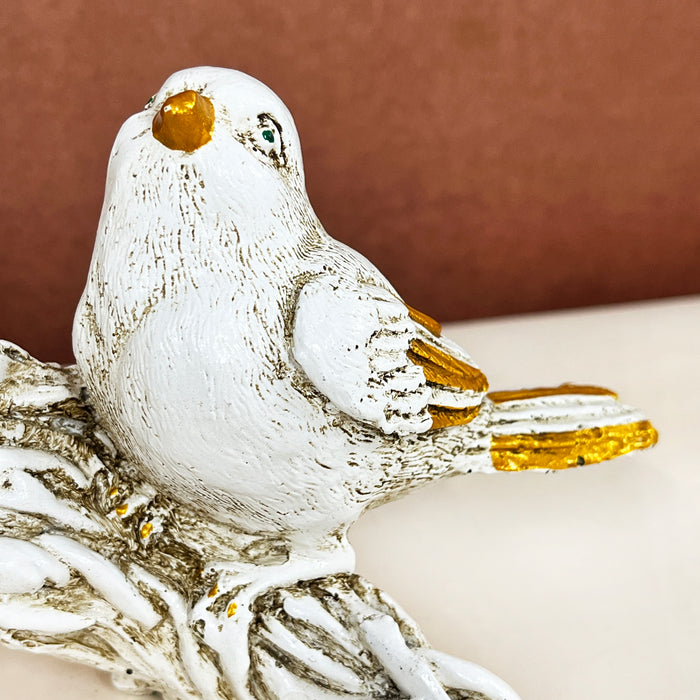 White Resin  Sparrows Pair Sculpture by Diwam Handicrafts