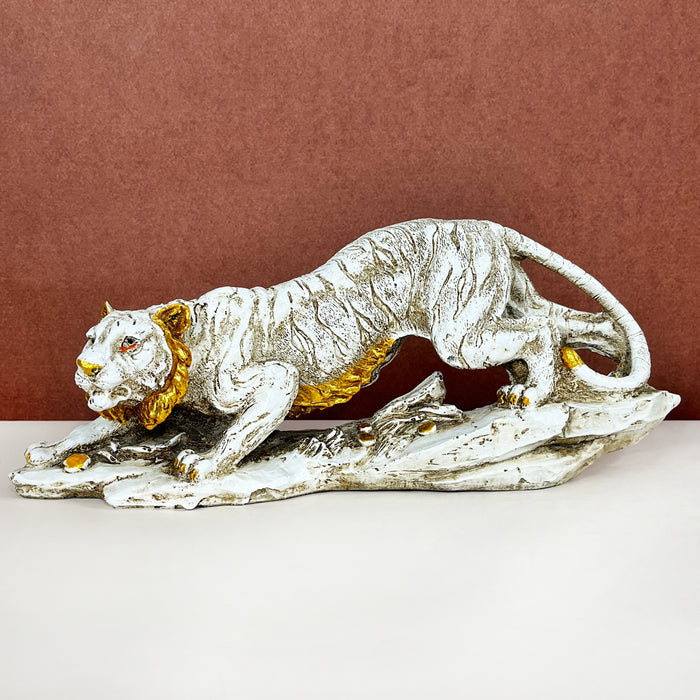 White Resin Tiger Statue Sculpture – Handcrafted Wildlife Decor by Diwam Handicrafts