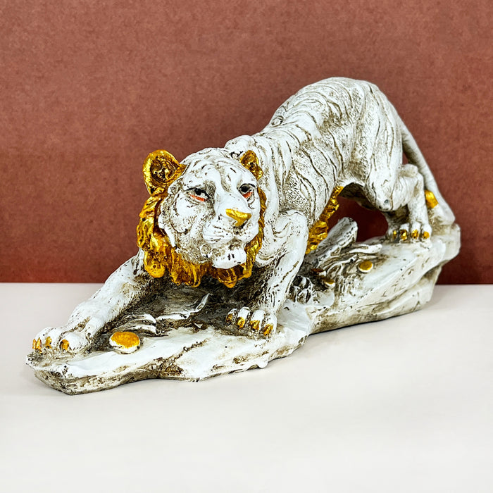 White Resin Tiger Statue Sculpture – Handcrafted Wildlife Decor by Diwam Handicrafts