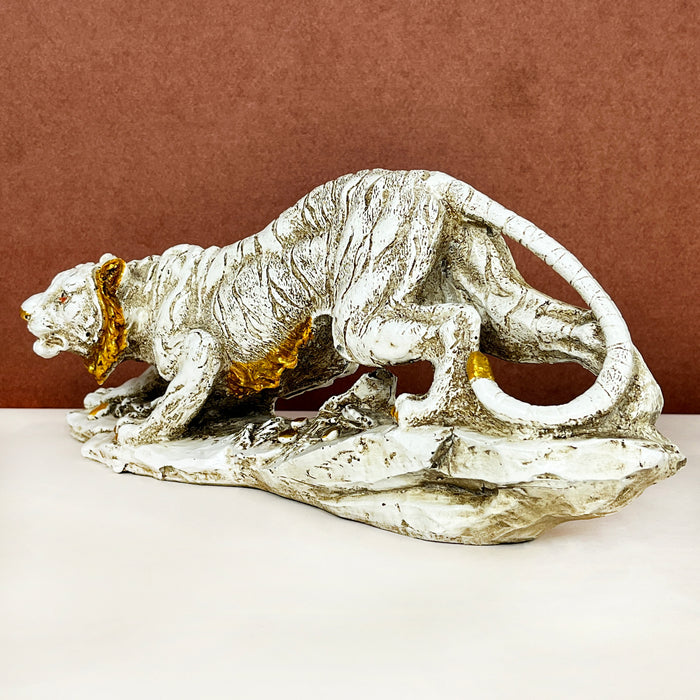 White Resin Tiger Statue Sculpture – Handcrafted Wildlife Decor by Diwam Handicrafts