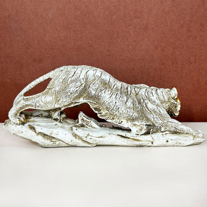 White Resin Tiger Statue Sculpture – Handcrafted Wildlife Decor by Diwam Handicrafts