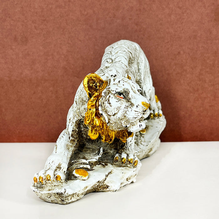White Resin Tiger Statue Sculpture – Handcrafted Wildlife Decor by Diwam Handicrafts