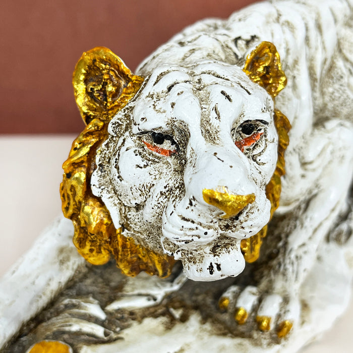 White Resin Tiger Statue Sculpture – Handcrafted Wildlife Decor by Diwam Handicrafts