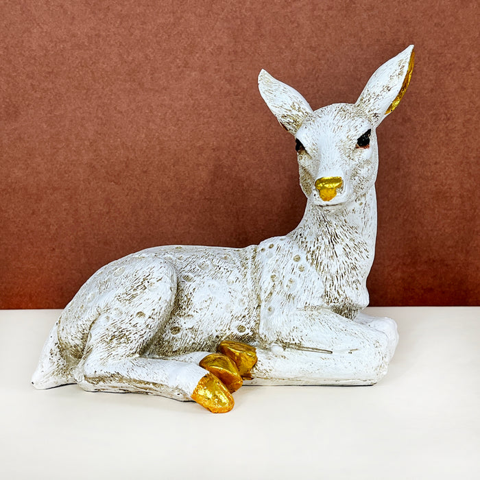 White Resin Deer Sculpture by Diwam Handicrafts
