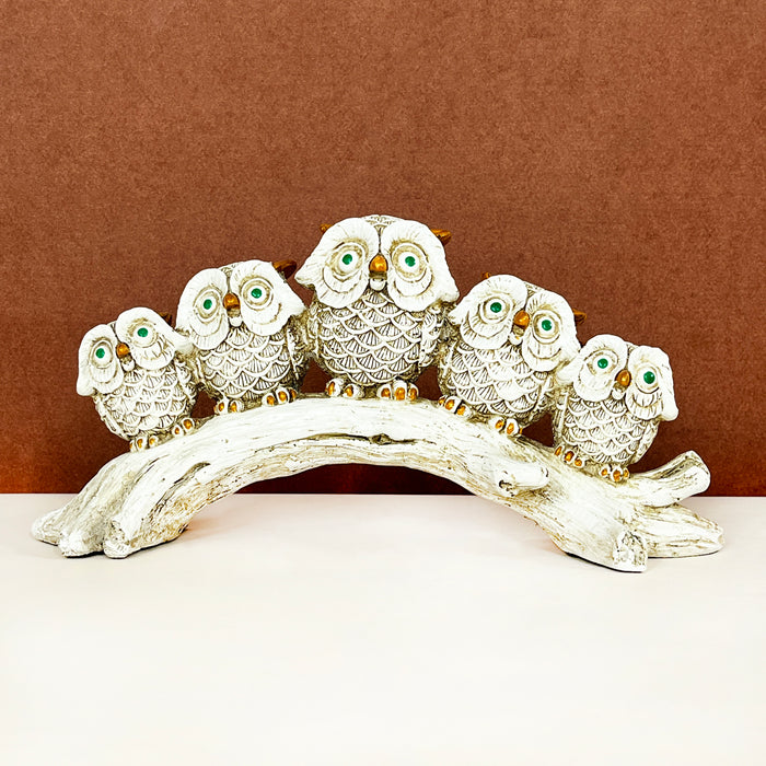 White Resin Owl Group Sculpture by Diwam Handicrafts