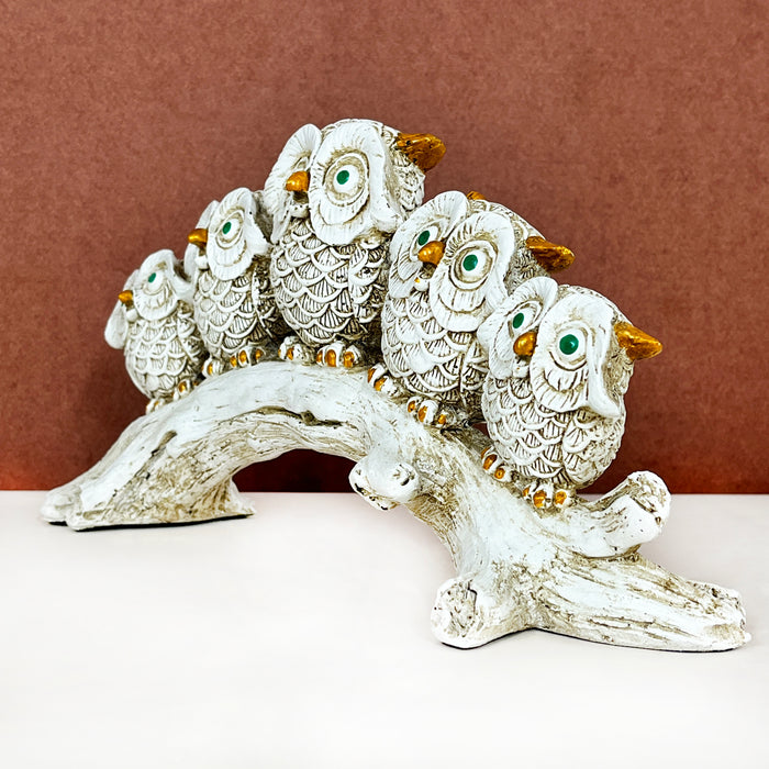 White Resin Owl Group Sculpture by Diwam Handicrafts