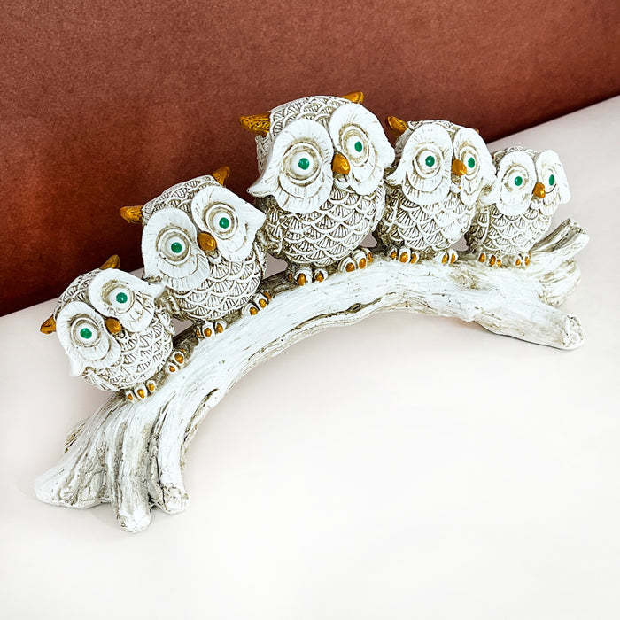White Resin Owl Group Sculpture by Diwam Handicrafts
