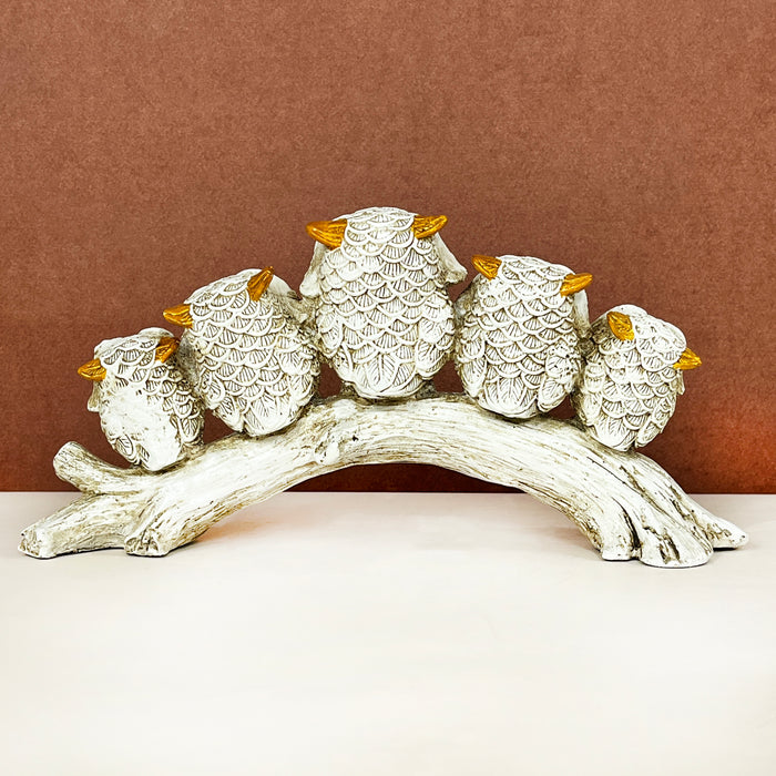 White Resin Owl Group Sculpture by Diwam Handicrafts