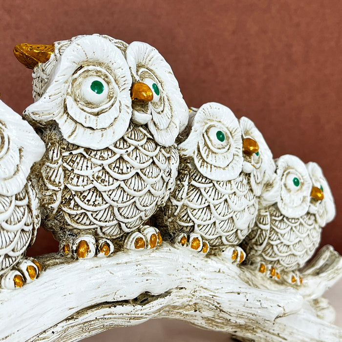 White Resin Owl Group Sculpture by Diwam Handicrafts