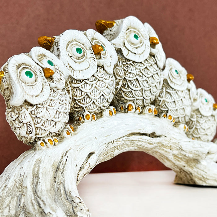 White Resin Owl Group Sculpture by Diwam Handicrafts