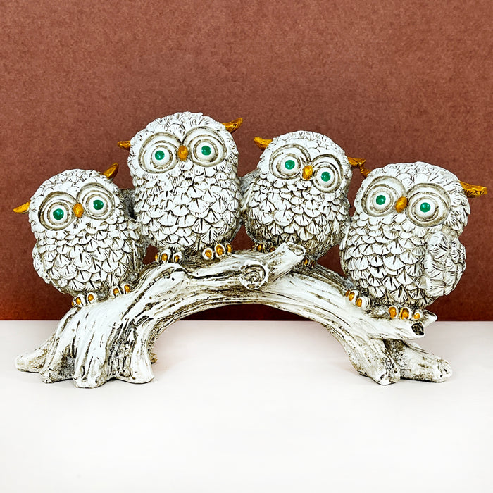 Silver Owl Family Figurine – Decorative Handcrafted Showpiece for Home & Office