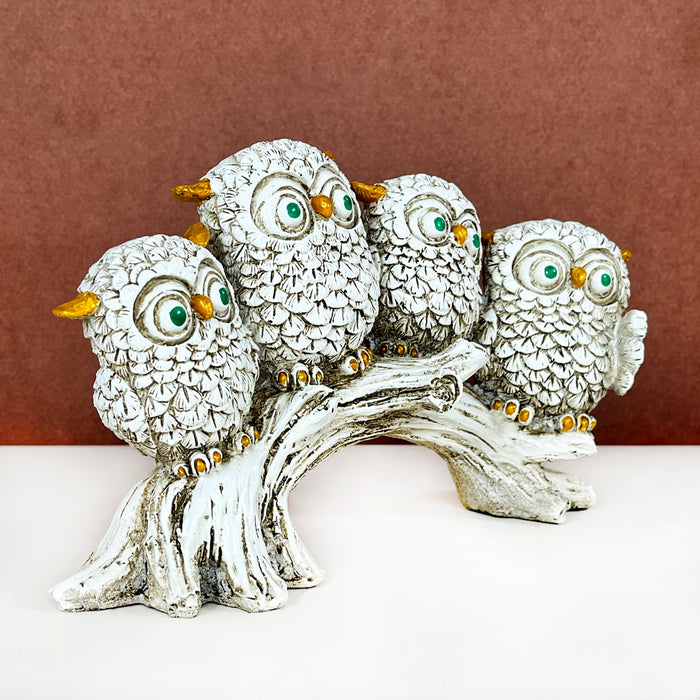 Silver Owl Family Figurine – Decorative Handcrafted Showpiece for Home & Office