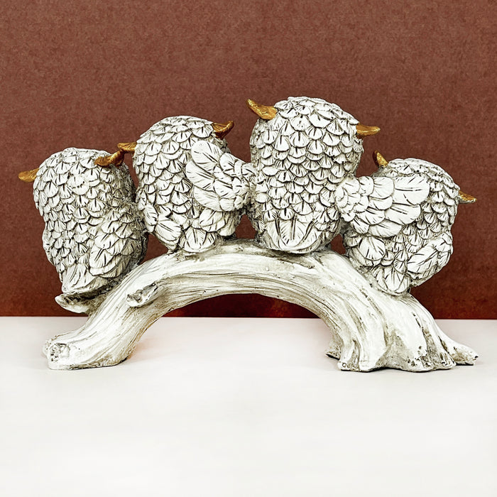 Silver Owl Family Figurine – Decorative Handcrafted Showpiece for Home & Office