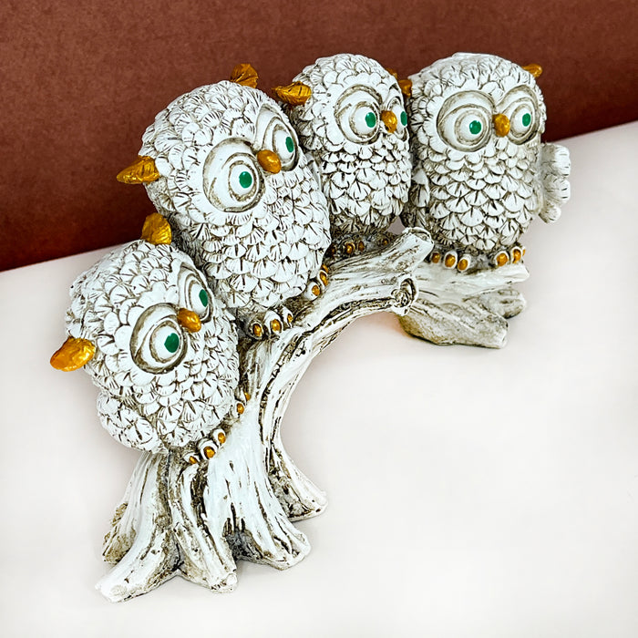Silver Owl Family Figurine – Decorative Handcrafted Showpiece for Home & Office