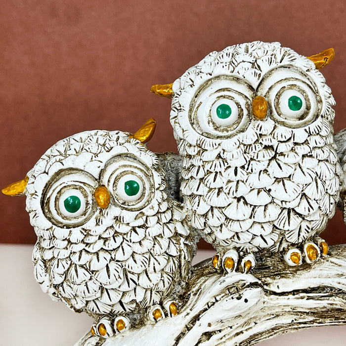 Silver Owl Family Figurine – Decorative Handcrafted Showpiece for Home & Office