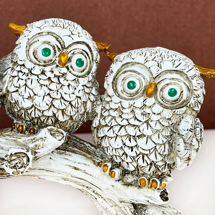 Silver Owl Family Figurine – Decorative Handcrafted Showpiece for Home & Office