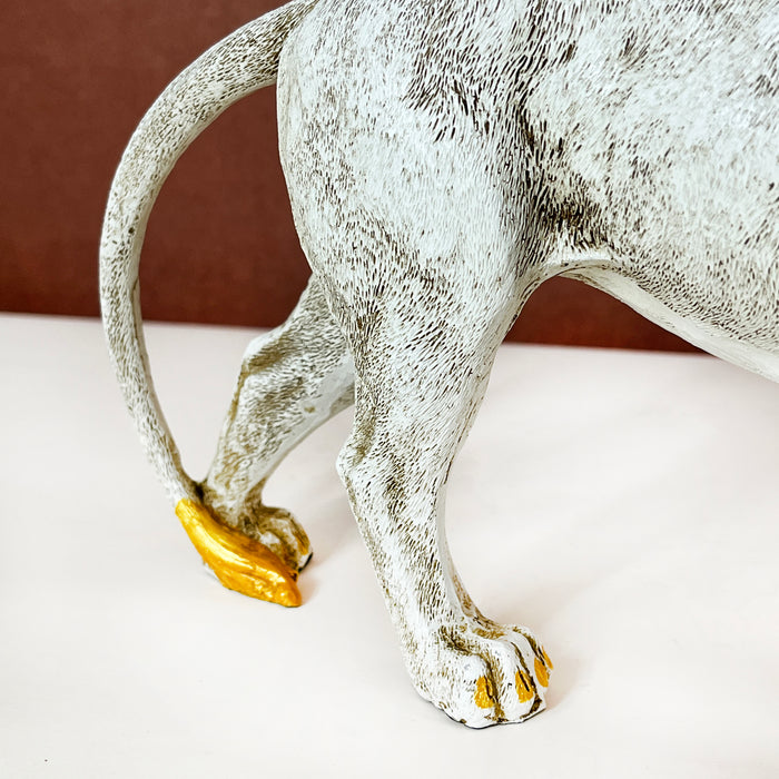 White & Gold Lion Resin Showpiece – Majestic Animal Figurine Home Decor