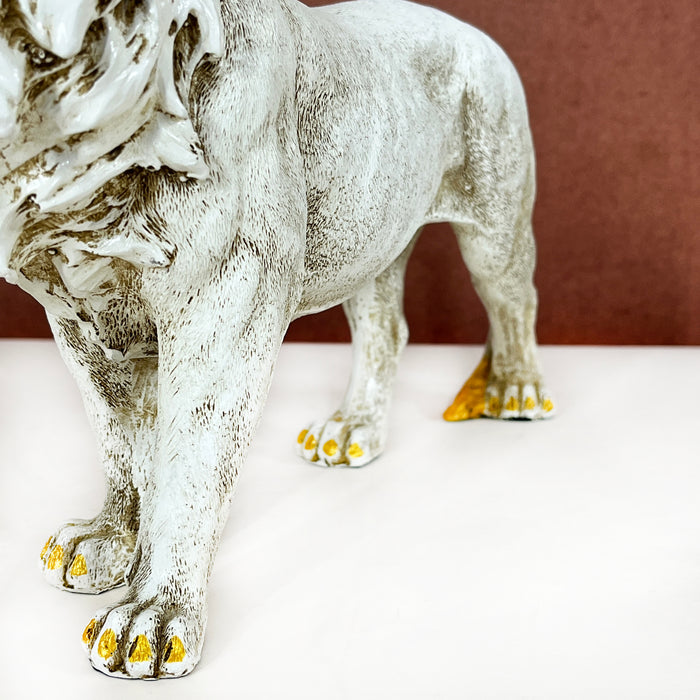 White & Gold Lion Resin Showpiece – Majestic Animal Figurine Home Decor