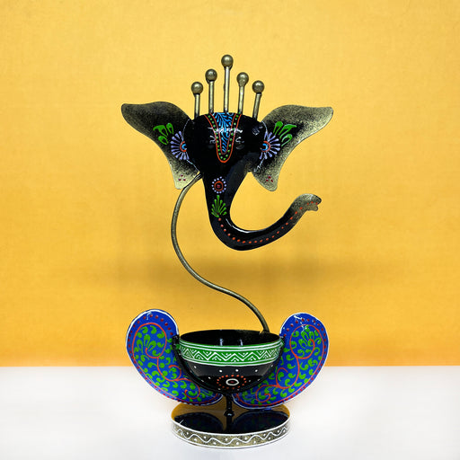Metal Ganesha Tea Light Candle Holder Showpiece