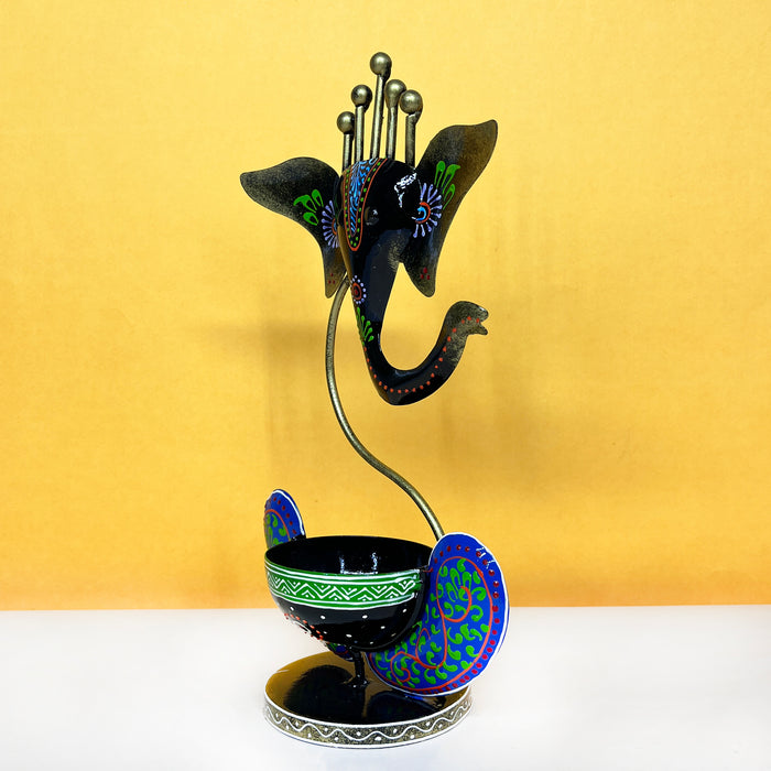 Metal Ganesha Tea Light Candle Holder Showpiece