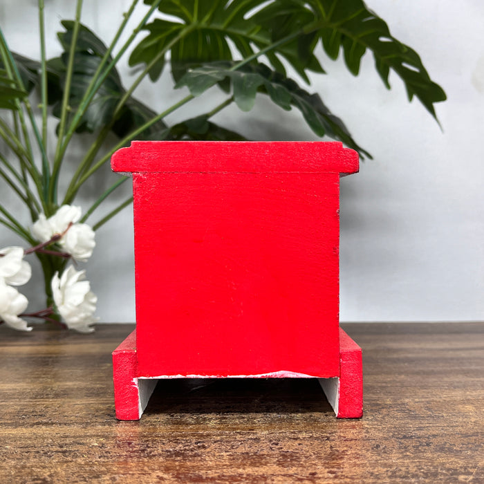 Handcrafted Red Wooden Spice Box with Ceramic Drawer – Handmade Home Decor