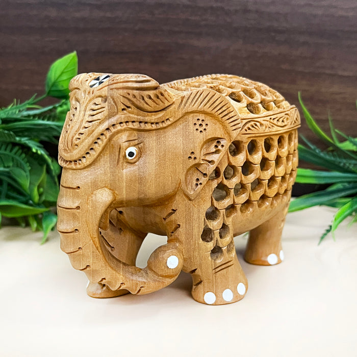 Wooden Elephant Figure-A Handmade Indian Jali Painting
