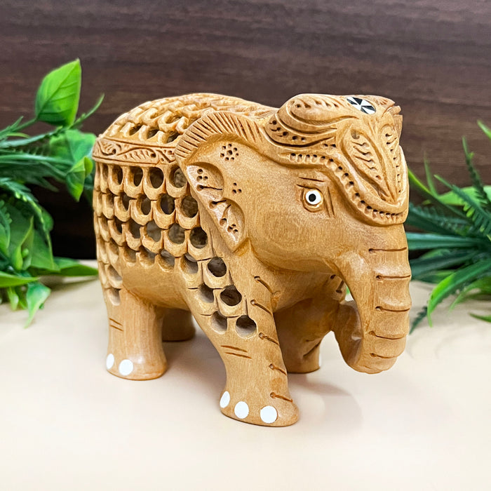 Wooden Elephant Figure-A Handmade Indian Jali Painting