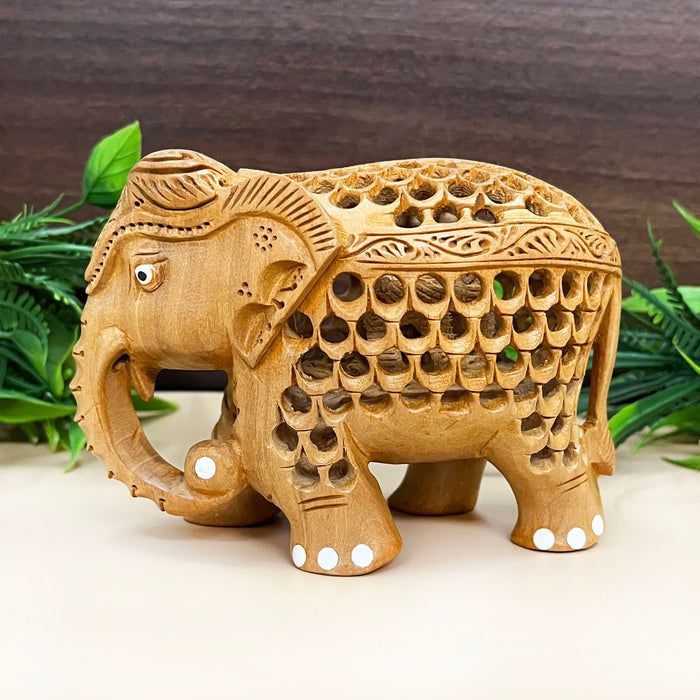 Wooden Elephant Figure-A Handmade Indian Jali Painting