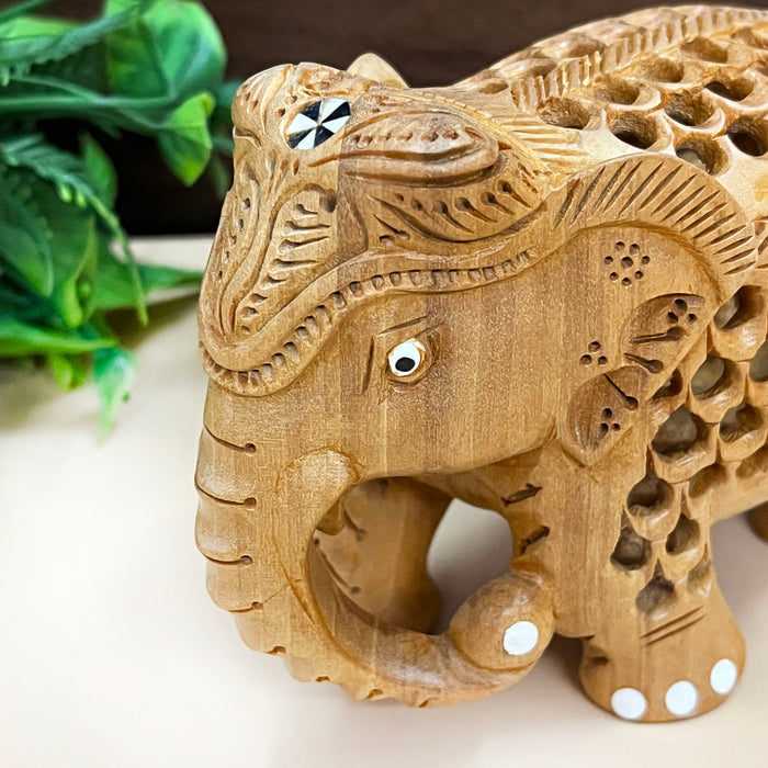 Wooden Elephant Figure-A Handmade Indian Jali Painting