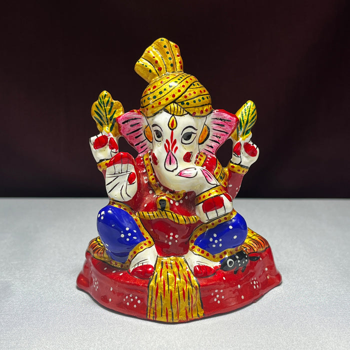 Handpainted Metal Pagdi Ganesha Idol