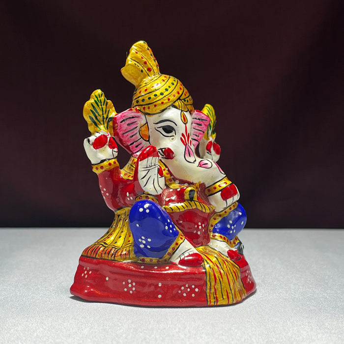 Handpainted Metal Pagdi Ganesha Idol