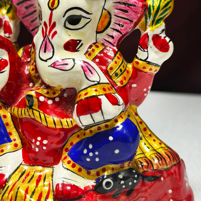 Handpainted Metal Pagdi Ganesha Idol