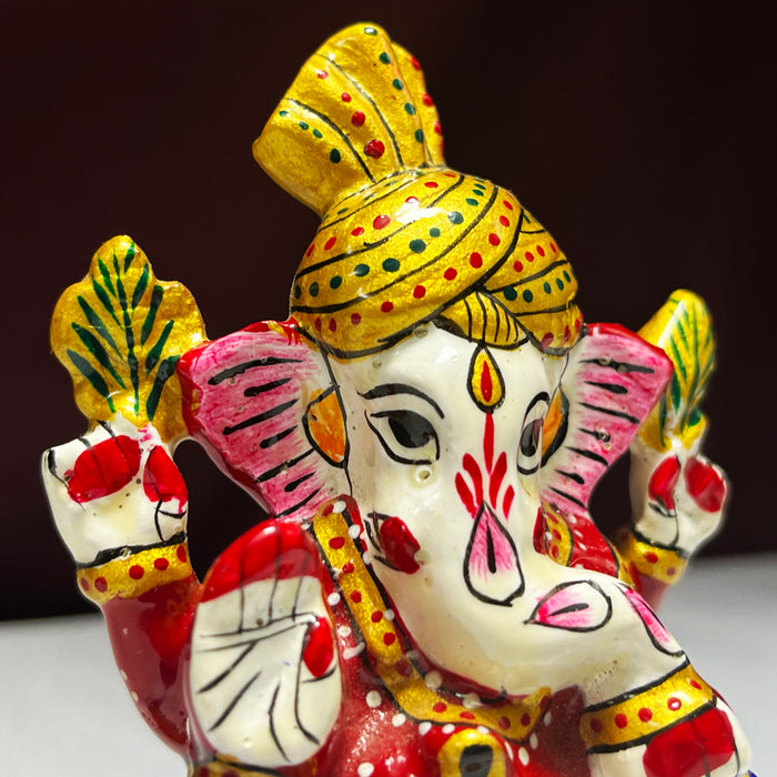 Handpainted Metal Pagdi Ganesha Idol