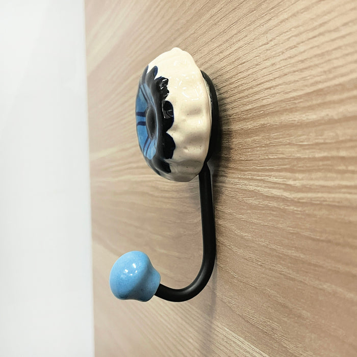 Ceramic Flower Key Holder with Iron Hook – For Elegant Wall Decor