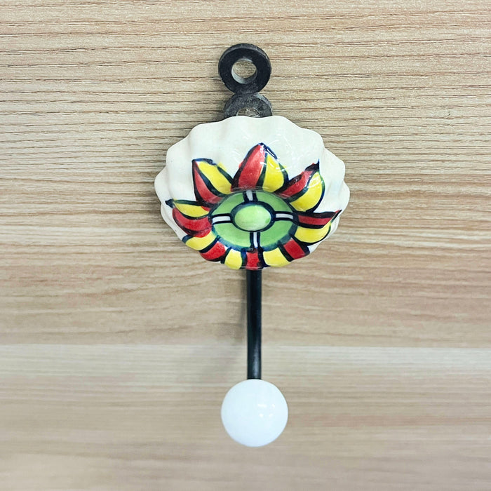 Ceramic Flower Key Holder with Iron Hook – For Elegant Wall Decor