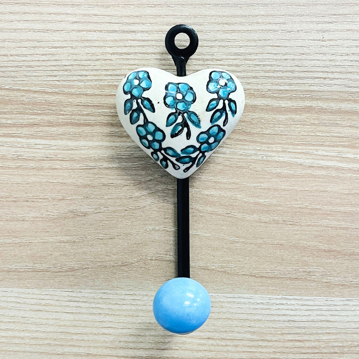 Floral Ceramic Key Holder with Iron Hook – Decorative