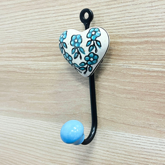 Floral Ceramic Key Holder with Iron Hook – Decorative