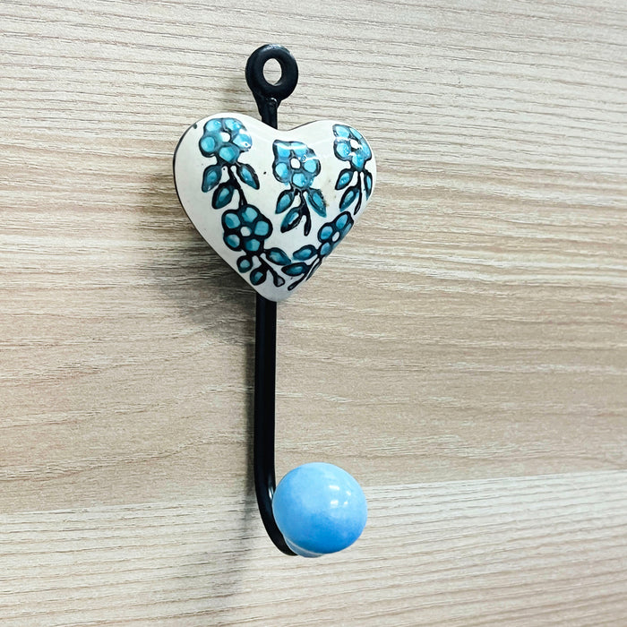 Floral Ceramic Key Holder with Iron Hook – Decorative