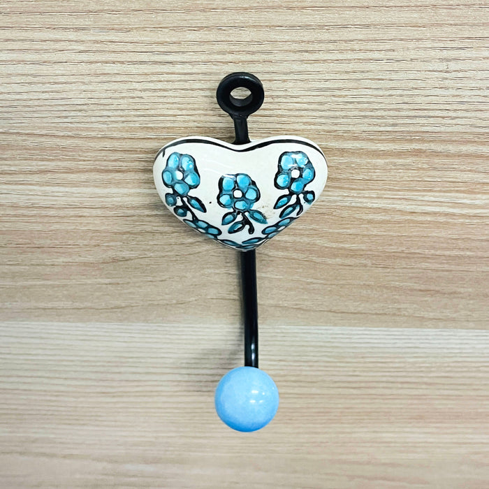Floral Ceramic Key Holder with Iron Hook – Decorative