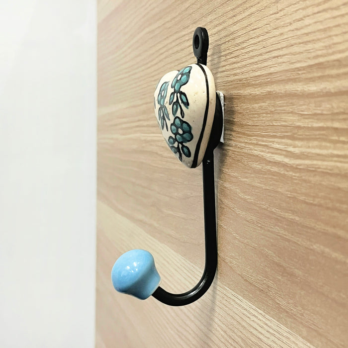 Floral Ceramic Key Holder with Iron Hook – Decorative