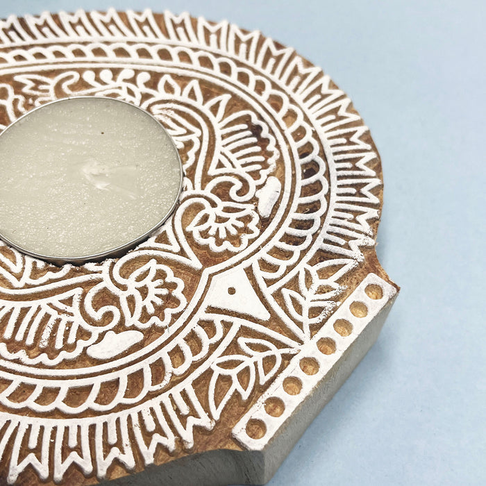 Traditional Indian wooden candle holders for home décor