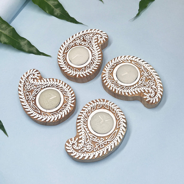 Kadamb wood paisley candle holders for festive décor and pooja rituals