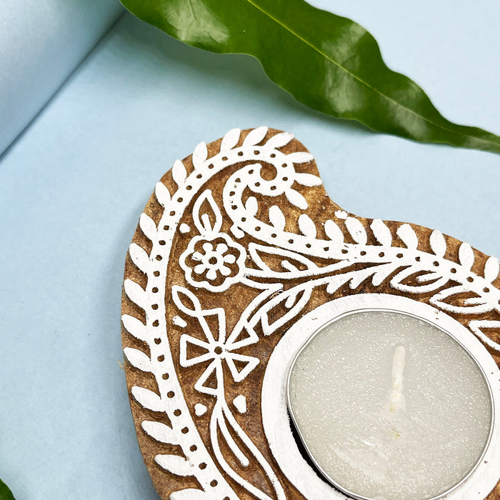 Paisley Handblock Tea Light Candle Holders in Kadamb Wood