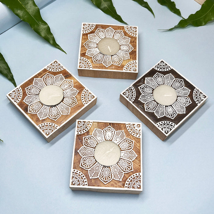 Decorative Wooden Candle Stand for Tea Lights and Votive Candles – Handmade by Diwam Handicrafts